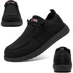 Larnmern Slip On Steel Toe Shoes Men Lightweight Comfortable Lounging Walking Sneakers Steel Toe Loafers