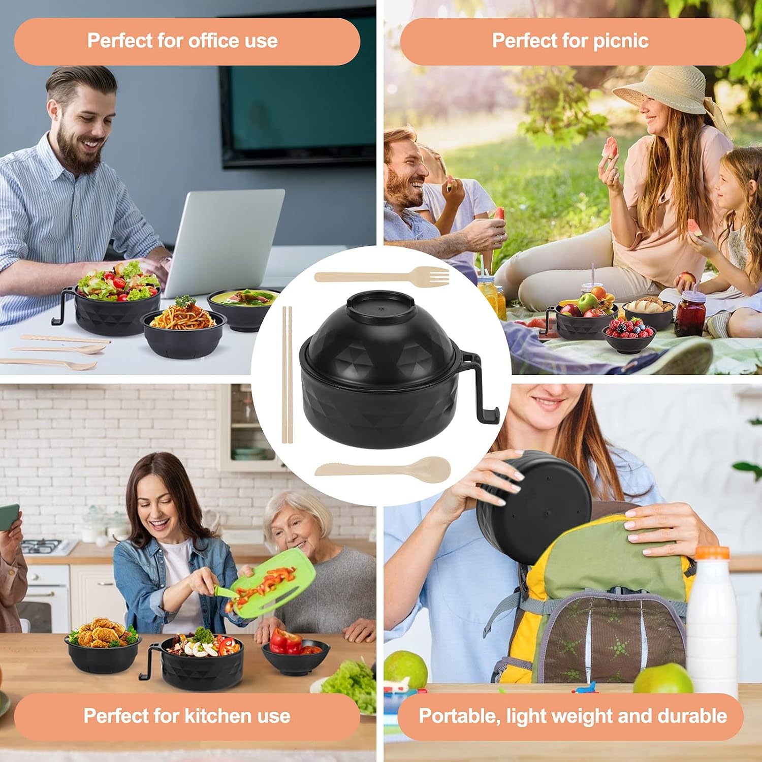 Microwave Ramen Cooker,Ramen Bowl Set,Microwave Noodle Bowl With Chopsticks And Spoon, College Dorm Room Essentials For Girls For Boys, Apartment Essentials, Bpa-Free. (Black) …