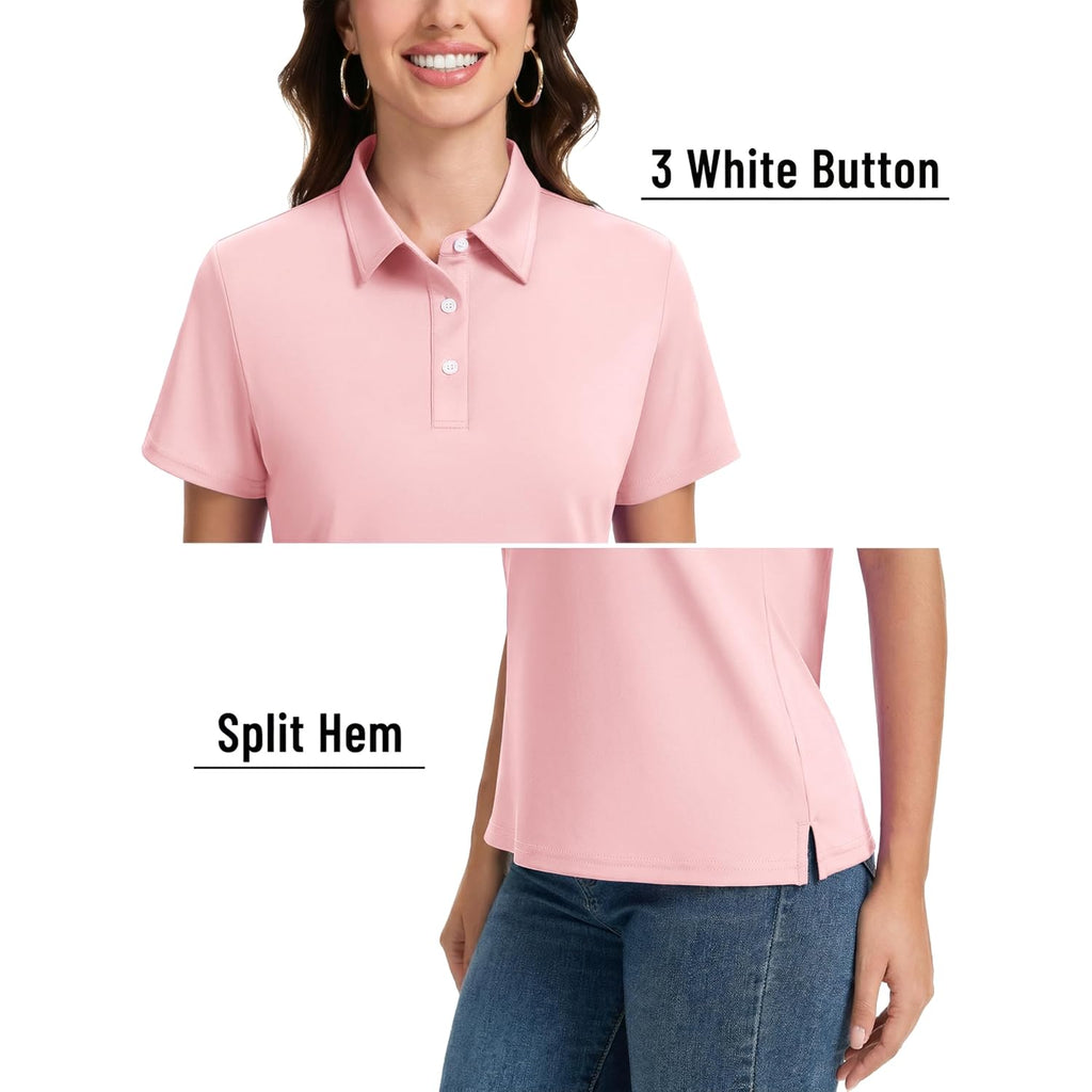 Women's Polo Shirts Short Sleeve 3-Button UPF 50+ Collared Shirt Summer Casual Tops Wicking Golf Polos