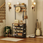 Hoobro Hall Tree With Bench, Entryway Coat Rack With Shoe Rack, Shoe And Coat Rack, 5 Tier Shoe Storage Organizer With Oxford Fabric Side Pockets, Adjustable Mesh Shelves, Rustic Brown Bf75Mt01