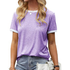 Womens T Shirt Short Sleeve Crew Neck Basic Color Block Tee Tops