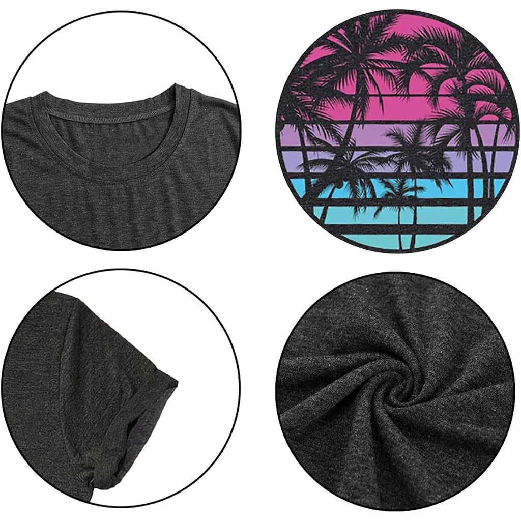 Hawaiian Shirts for Women Palm Trees Beach Graphic Tee Tops Summer Vacation Short Sleeve Tshirt Tops