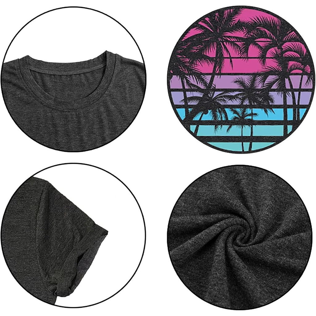 Hawaiian Shirts for Women Palm Trees Beach Graphic Tee Tops Summer Vacation Short Sleeve Tshirt Tops Dark Grey