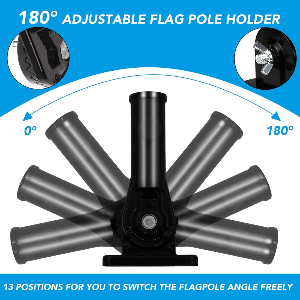 Hoople Flag Pole Holder For Outside House, Adjustable Flag Pole Mount, Metal Flag Holder For Outside, Multi-Position Aluminum Flag Pole Bracket, Stainless Hardware, High Wind Resistance, 1 Inch Black