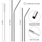 Hiware 12-Pack Reusable Stainless Steel Metal Straws With Case - Long Drinking Straws For 30 Oz And 20 Oz Tumblers Dishwasher Safe - 2 Cleaning Brushes Included
