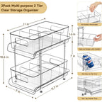 2-Tier Bathroom Organizer With Dividers, Clear Under Sink And Pull-Out Cabinet Organizer For Kitchen And Pantry Storage