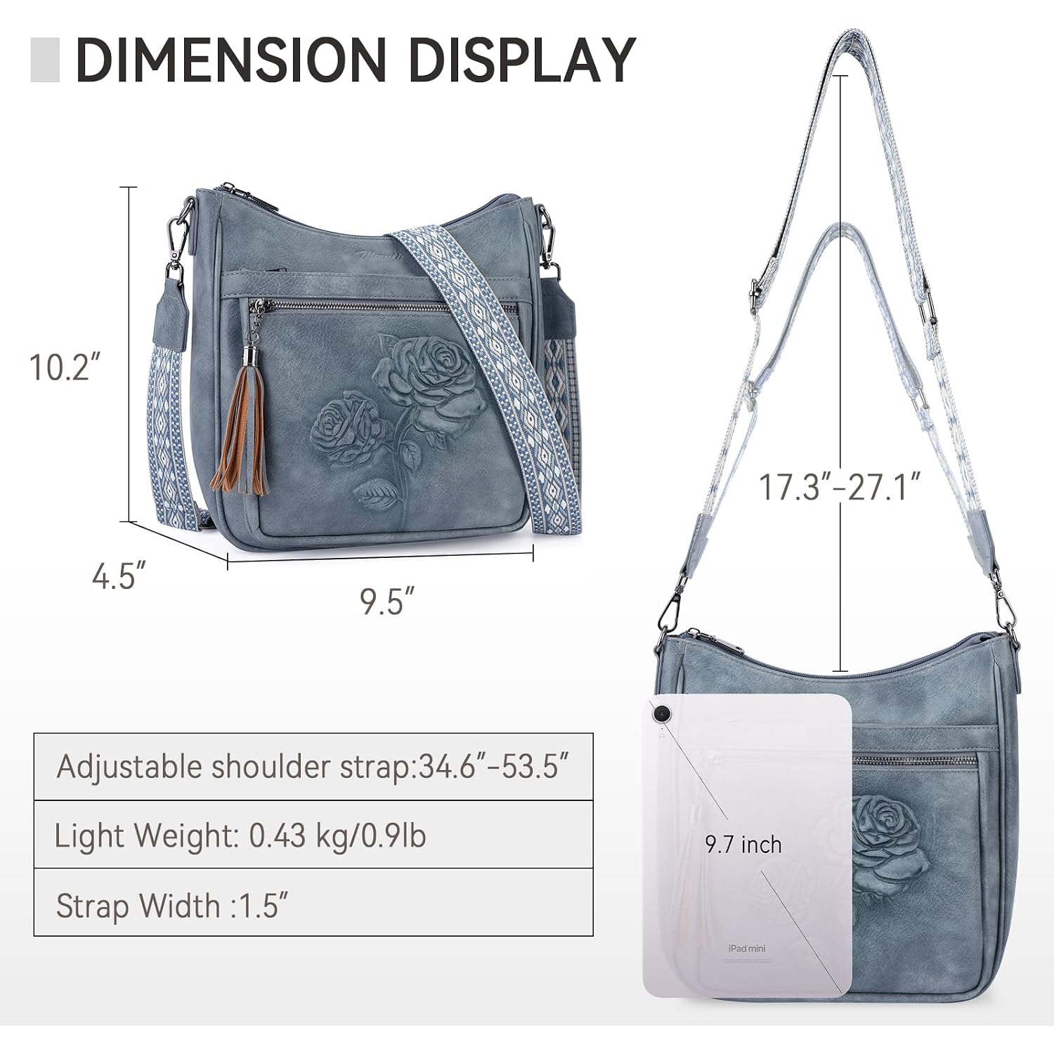 Crossbody Bags For Women Trendy Vegan Leather Hobo Purses Embossed Shoulder Handbag Lightweight Travel Purse