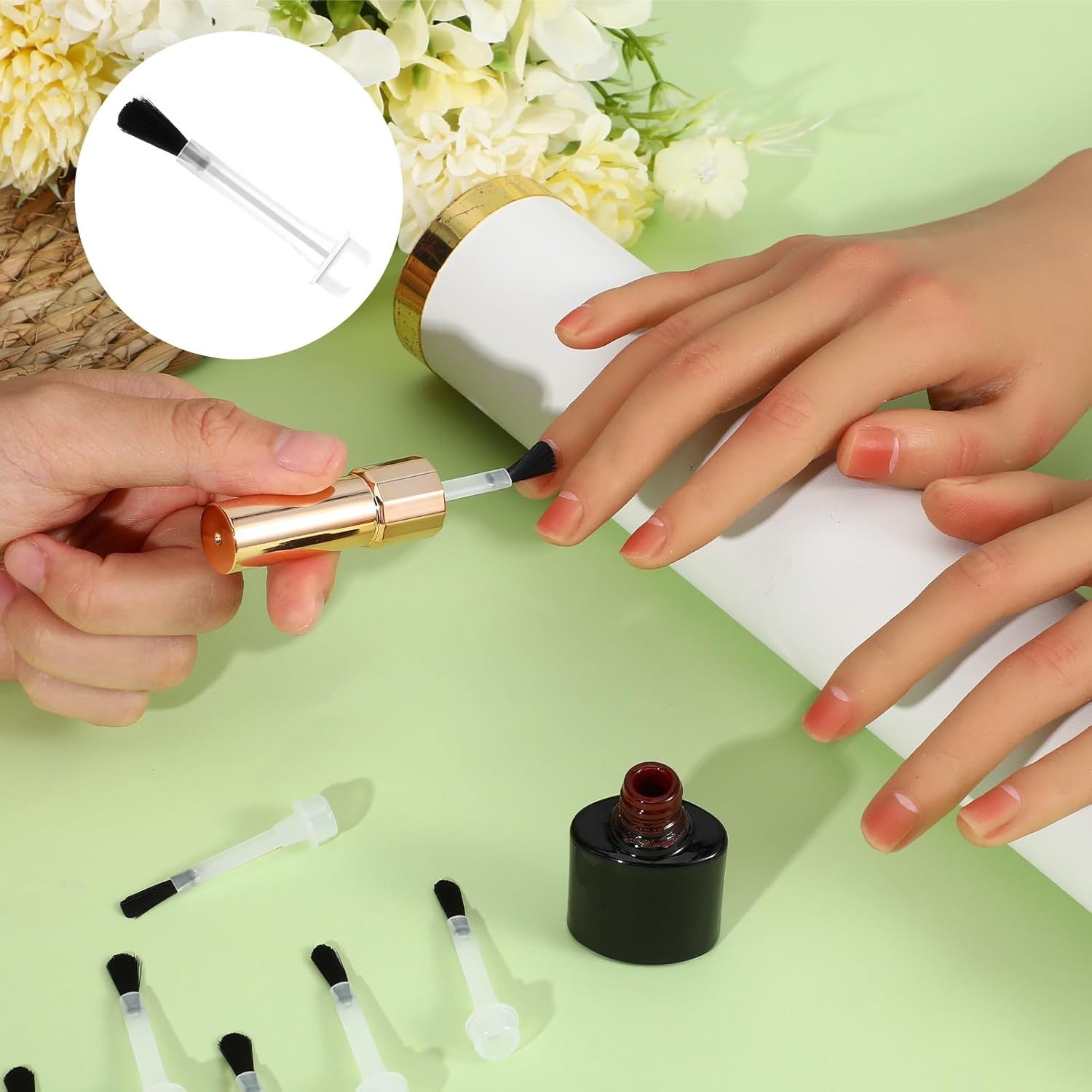 25 Pcs Disposable Nail Polish Brushes, Nail Art Polish Brushes Kit with Handle, Soft Brush Dip Powder Liquid Replacement