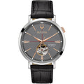 Bulova Men'S Classic Aerojet 3-Hand Automatic Leather Strap Watch, Open Aperture, 40-Hour Power Reserve, Double Curved Mineral Crystal, 41Mm