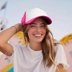 DALIX Two Tone Trucker Hat Summer Mesh Cap with Adjustable Snapback Strap Hot Pink