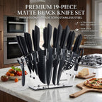 Kitchen Knife Set with Block, 19 PCS High Carbon Stainless Steel Sharp includes Serrated Steak Knives Set, Chef Knives, Bread Knife, Scissor, Sharpener, all in one