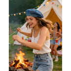 Women Denim Cotton Beret Hat Strap Artist Hat