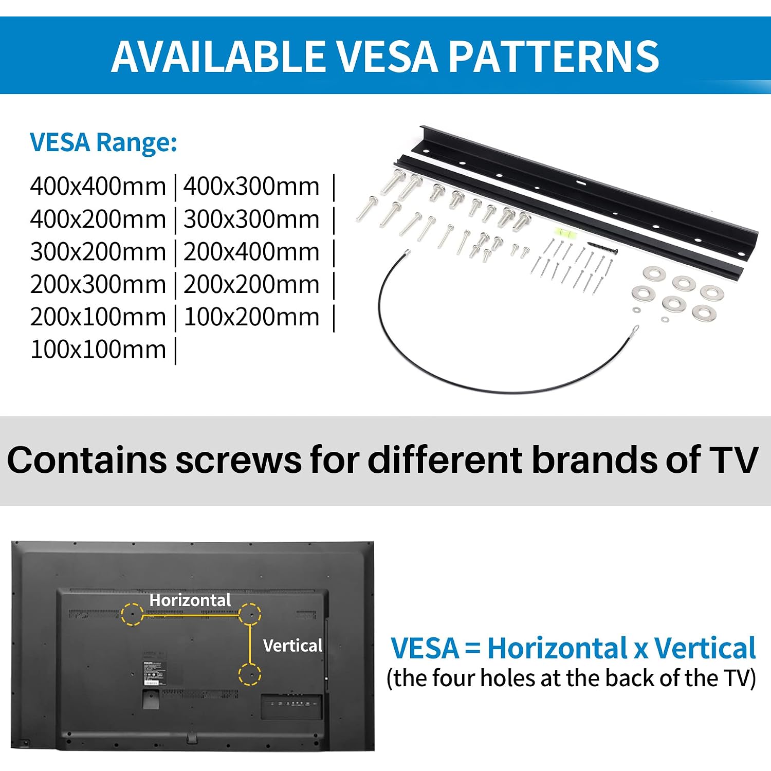 Studless Drywall Tv Mount For 13-55 Inch Tvs, No Stud Tv Wall Bracket Max Vesa 400X400Mm Up To 100 Lbs Universal Fits Most Led Lcd Plasma Flat/Curved Screen Tvs & Monitors-Upgraded Bubble Level