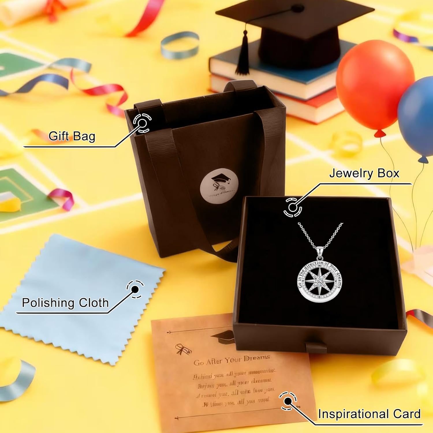 2026 Graduation Gifts for Her-925 Sterling Silver Graduation Compass Necklace College Graduation Gifts for Women Her Granddaughter Daughter 2026
