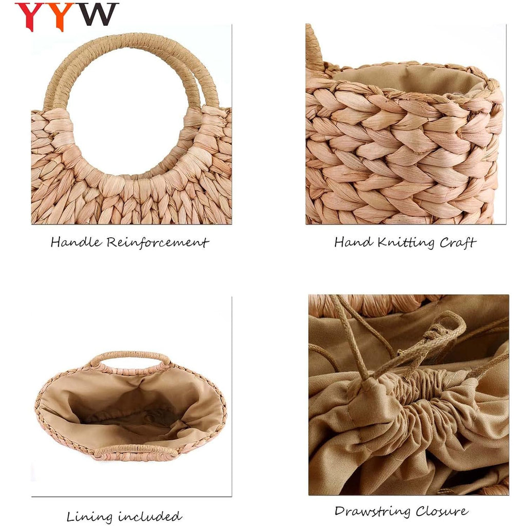 Summer Rattan Bag For Women Straw Hand-Woven Top-Handle Handbag Beach Sea Straw Rattan Tote Clutch Bags