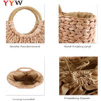 Summer Rattan Bag For Women Straw Hand-Woven Top-Handle Handbag Beach Sea Straw Rattan Tote Clutch Bags