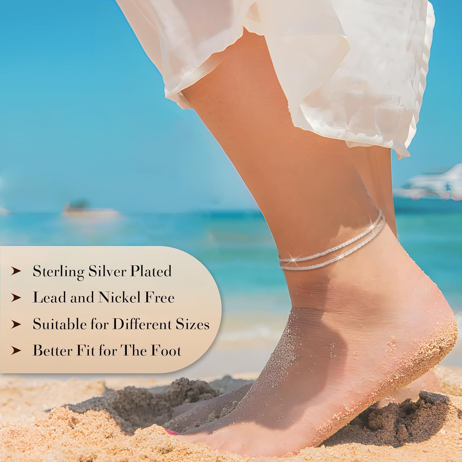 Kenivira Sterling Silver Ankle Bracelets for Women,Gold Dainty Layered Waterproof Anklet for Women, Anklet Set Stackable Beach Gift Adjustable Size