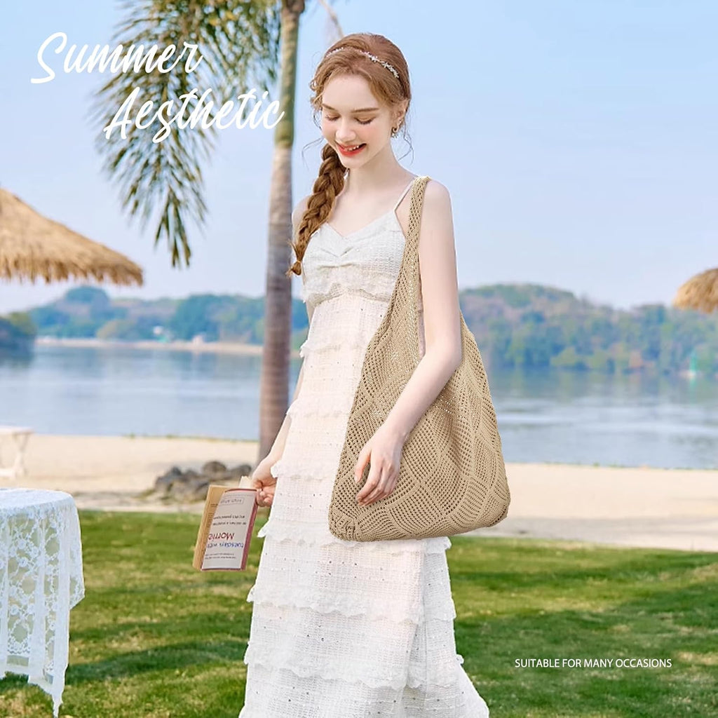 Hatisan Crochet Bag For Women, Handmade Knit Beach Tote Bag Summer