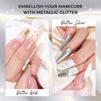 Hema Free Metallic Mirror Painting Gel Nail Polish, Glitter Silver & Gold Metal Painted Drawing Gel with Brush Chrome Gel Polish 2pcs 6ml Set 3D Effect Curing Requires Home Nail Art DIY