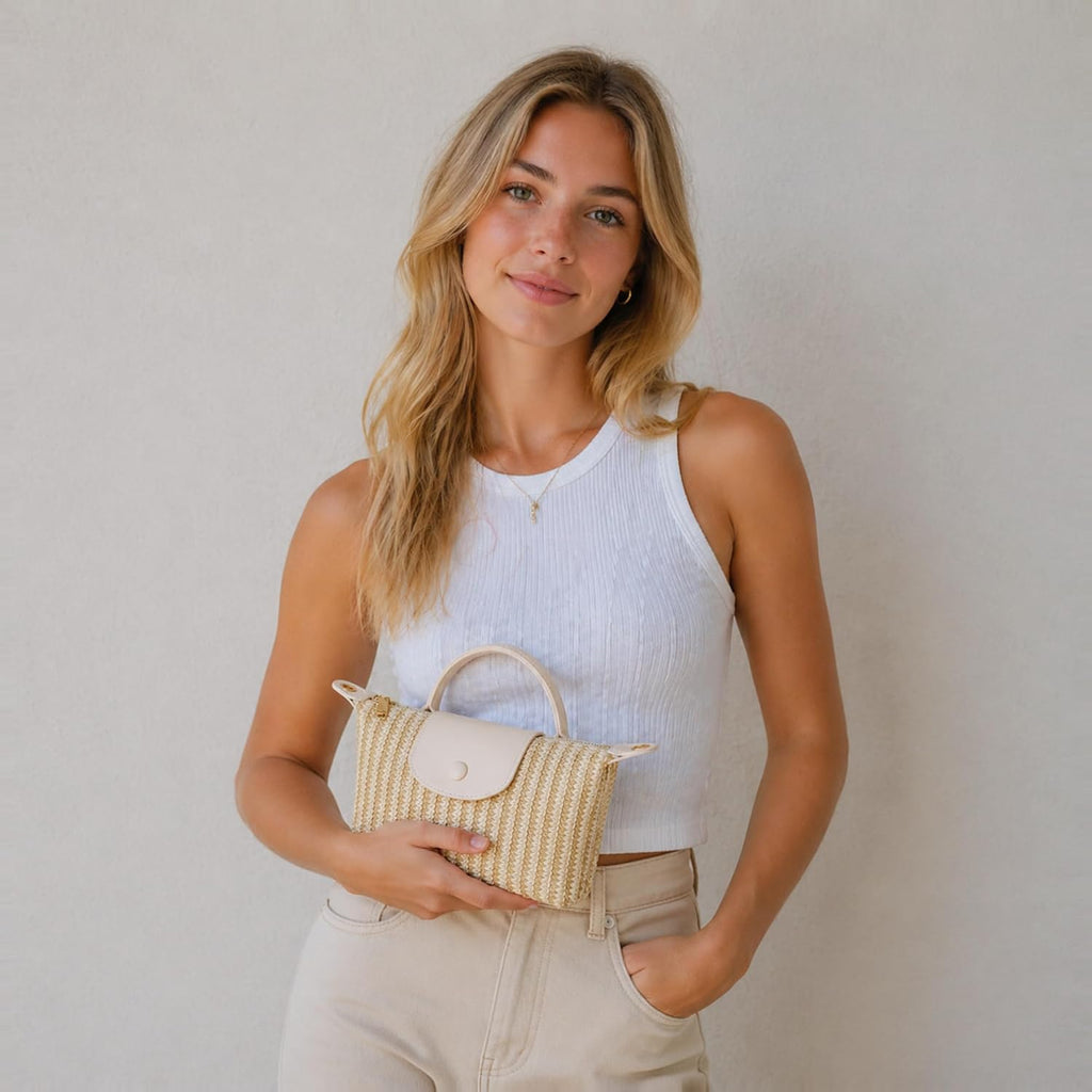 Kkxiu Mini Top Handle Purse For Women Small Summer Straw Beach Crossbody Bags For Lady Handbags