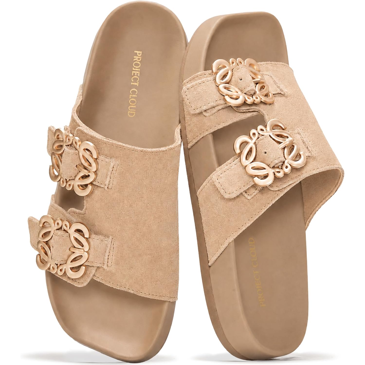 Project Cloud 100% Genuine Leather Womens Sandals Dressy - Lightweight & Non-Slip Women'S Flats Sandals Women With Plush & Soft Insole Slides Sandals For Women 2026 (Velora)