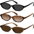 Retro Oval Sunglasses for Women Trendy Narrow Cat Eye Sunglasses Chic 90s Y2K Sunnies UV400 Shades for Small Face Black + Brown + Tortoise