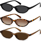 Retro Oval Sunglasses for Women Trendy Narrow Cat Eye Sunglasses Chic 90s Y2K Sunnies UV400 Shades for Small Face Black + Brown + Tortoise
