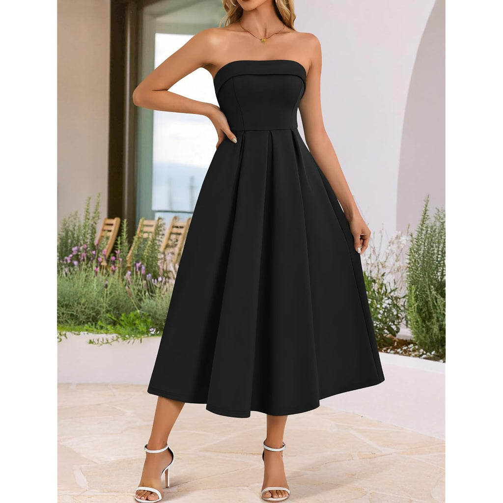 Zesica Women'S Summer Strapless Cocktail Dresses 2026 Elegant Off Shoulder Flowy A Line Wedding Guest Party Midi Dress