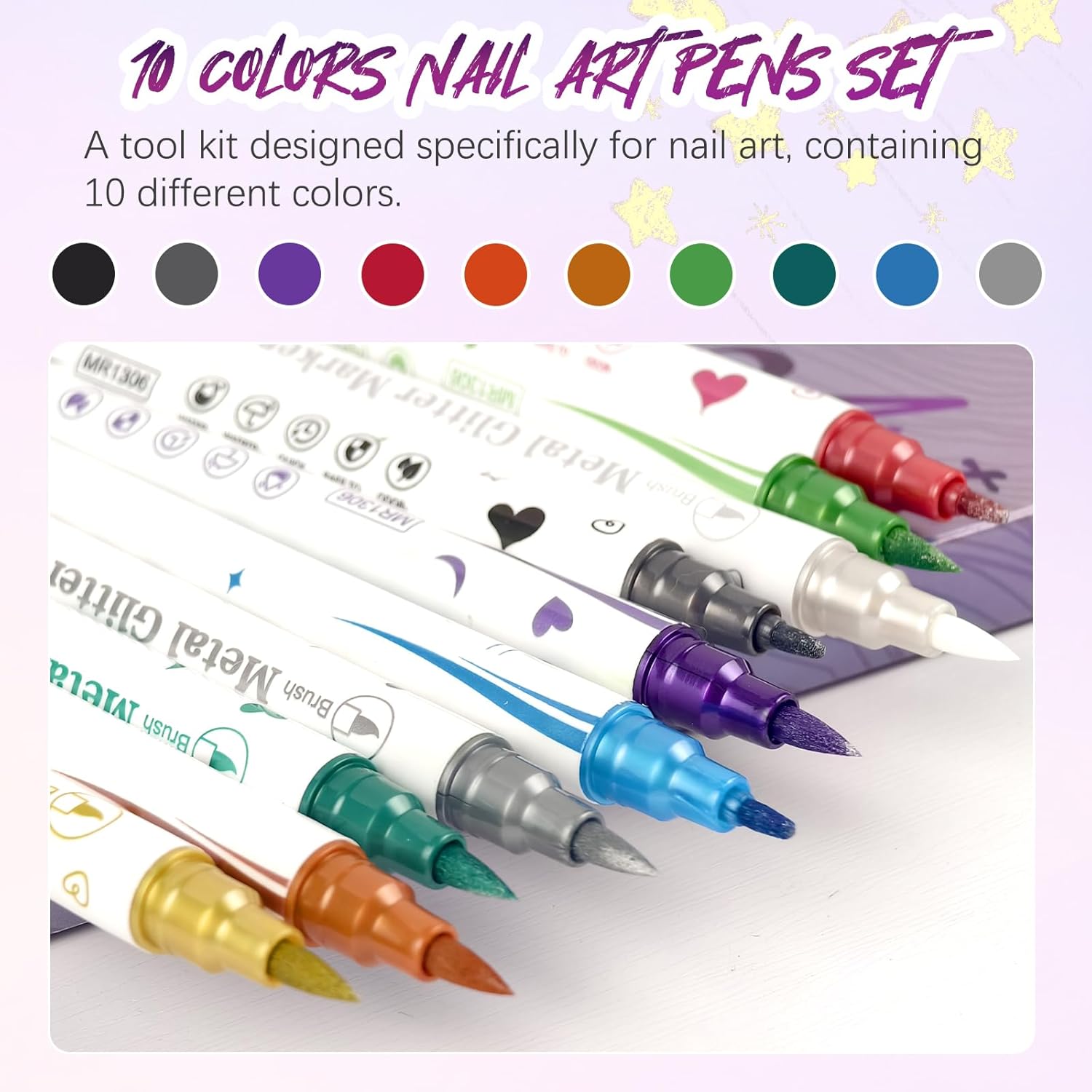 10 Color Nail Art Pens, Double-ended Nail Polish Pens Drawing Painting Point Liner Acrylic Painted Pen Kit, DIY Nails Art Design Manicure Tools Christmas Gifts 2026 Upgrade