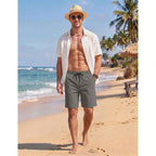 Coofandy Men'S Casual Shorts Cotton Elastic Waist Drawstring Shorts Lightweight Summer Beach Shorts