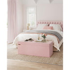 Songmics Mazie Collection - Storage Ottoman Bench, Foldable Foot Rest, 15 X 43 X 15 Inches, End Of Bed Bench, Storage Chest, Load 660 Lb, Living Room, Bedroom, Entryway, Jelly Pink Ulsf277R01