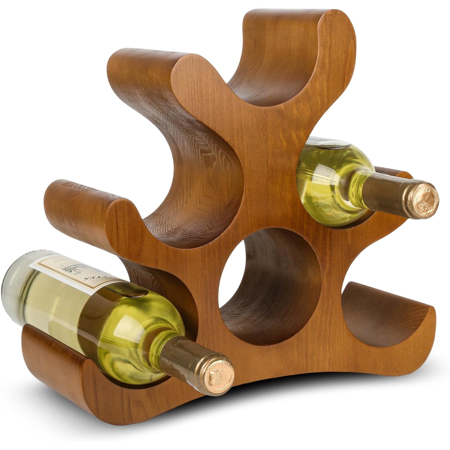 Countertop Wine Rack - 6 Bottle Wooden Wine Rack - Freestanding Wine Bottle Holder Stand - Wine Storage Rack For Cabinet Pantry Bar Kitchen