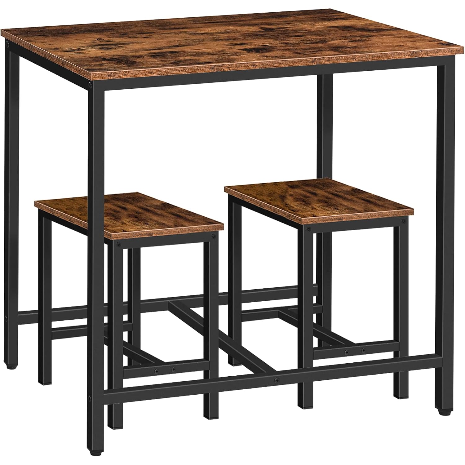Hoobro 3-Piece Industrial Dining Table Set, Kitchen Table, Space Saving Dinette For Kitchen, Dining Room, Small Space, Breakfast Nook, Living Room, Party, Rustic Brown And Black Bf75Cz01G1