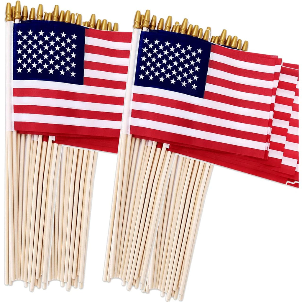 100 Pack Small American Flags On Stick, 4X6 Inch Small Us Flags/American Flags For Outside, Mini Hand Held Stick Flags, Memorial Day,250 Anniversary, 4Th Of July Decorations,Patriotic Decorations