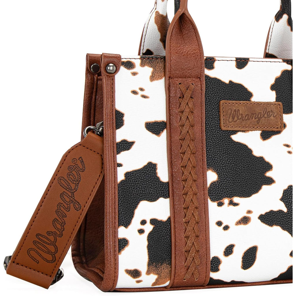 Wrangler Cow Print Tote Bag for Women Western Purse Boho Top Handle Satchel Handbag with Signature Strap