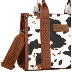 Wrangler Cow Print Tote Bag for Women Western Purse Boho Top Handle Satchel Handbag with Signature Strap