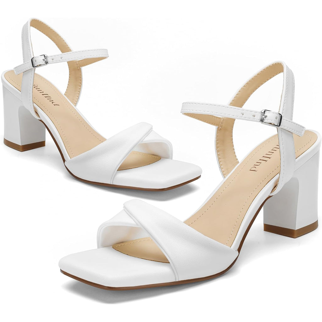 Block Heels For Women, Square Open Toe Heeled Sandals, Chunky Strappy Ankle Strap Shoes For Dress, Party, Low Heel 2.68 Inch