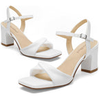 Block Heels For Women, Square Open Toe Heeled Sandals, Chunky Strappy Ankle Strap Shoes For Dress, Party, Low Heel 2.68 Inch