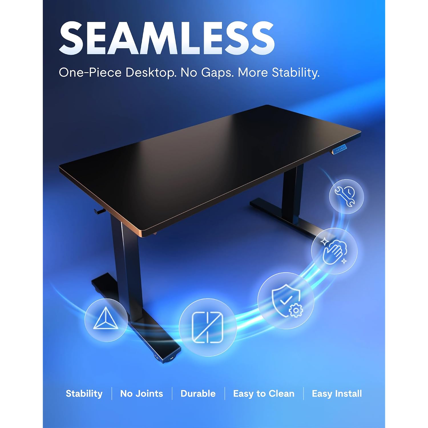 Flexispot En1 One-Piece Standing Desk, Electric Adjustable With 4 Memory Presets, 176 Lbs Capacity, Stable & Quiet, Seamless Desktop For Home Office & Dual Monitors, 48"X24" Black