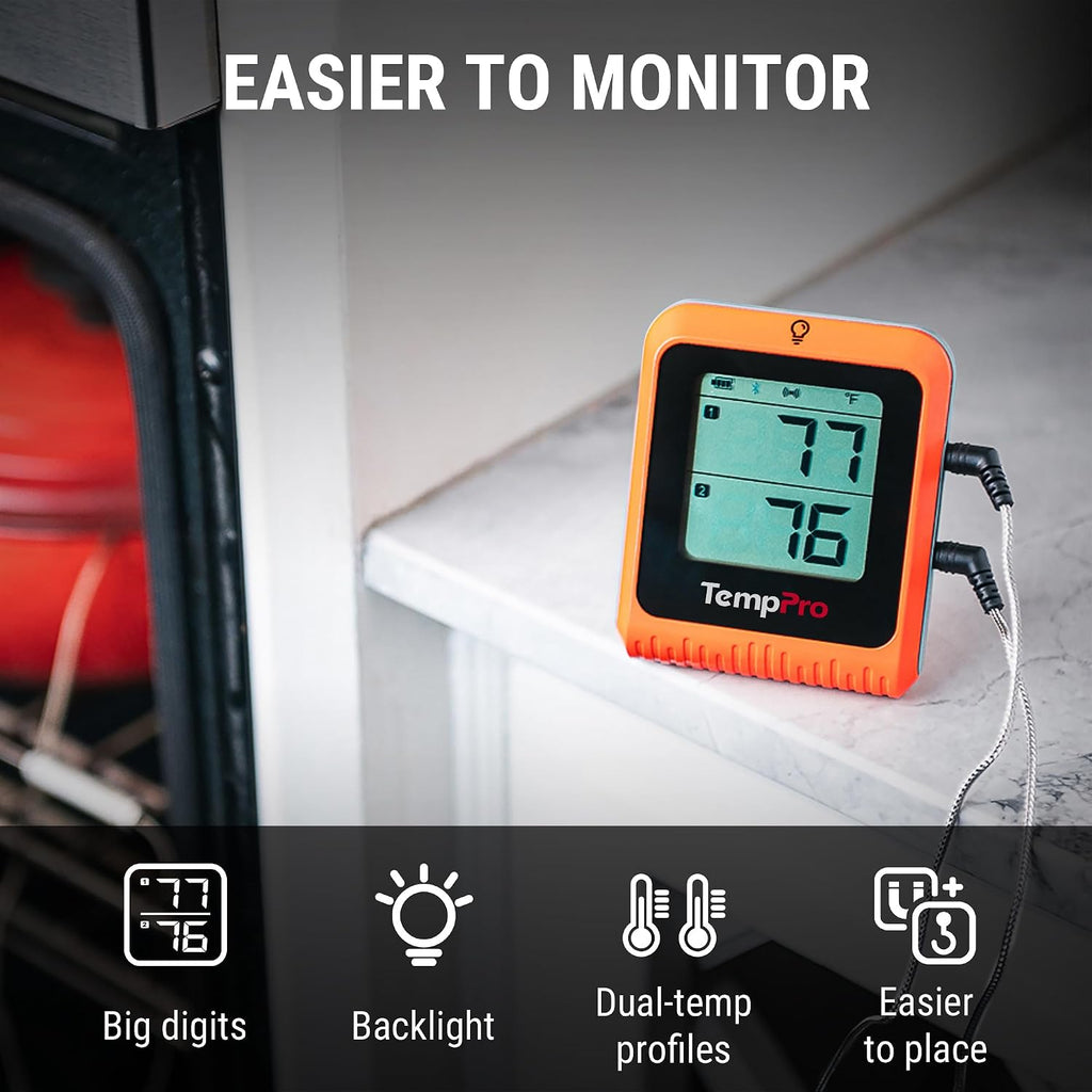Temppro Wireless Meat Thermometer Digital For Grilling And Smoking, 2 Probes Bluetooth Meat Thermometer For Cooking, Rechargeable Smoker Accessories For Bbq Oven (Previously Thermopro)