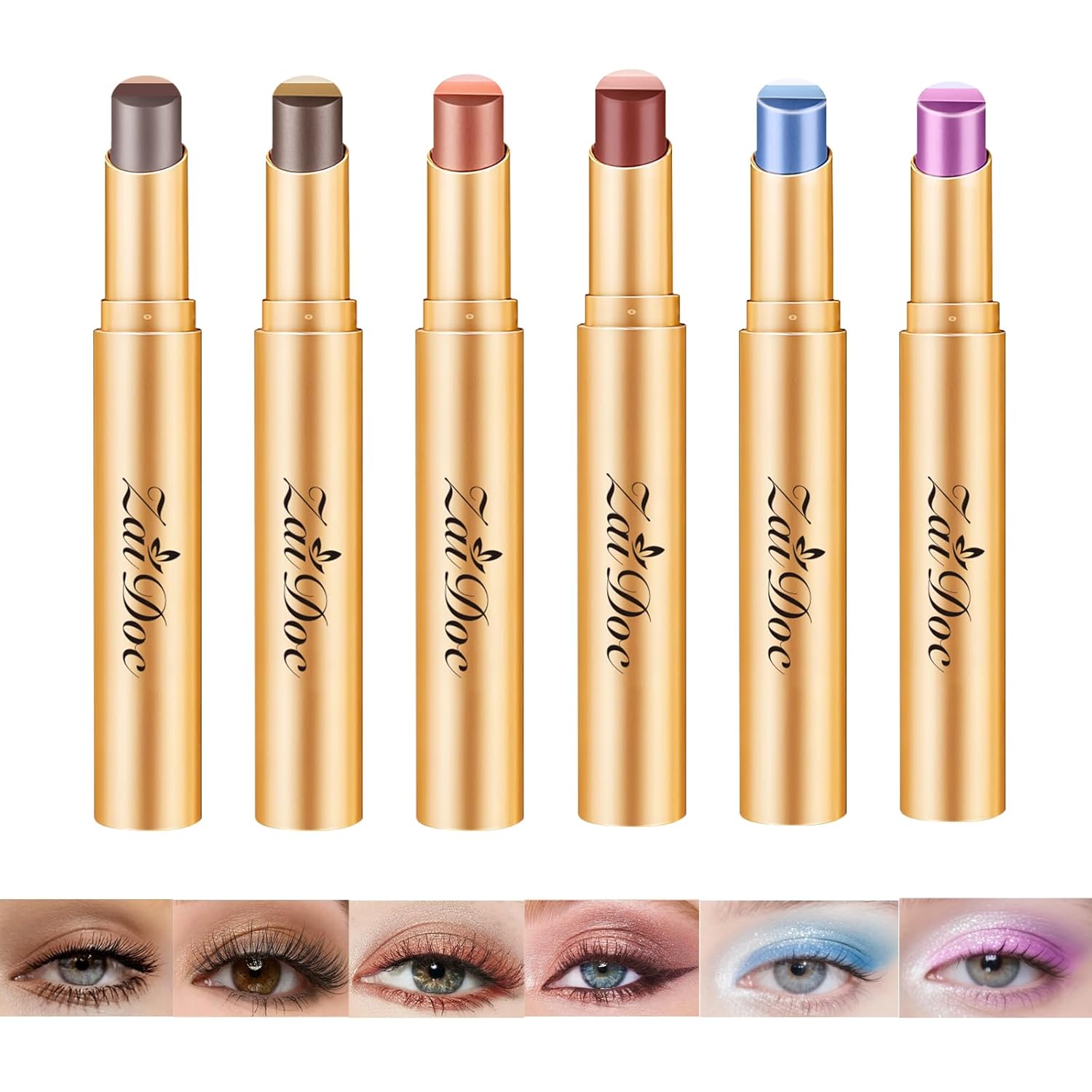 3 Color Eyeshadow Stick in Set of 6, Long Lasting & Waterproof Creamy Eye Shadow, with Vitamin E Makeup for Day & Night Look, 1.13 Oz