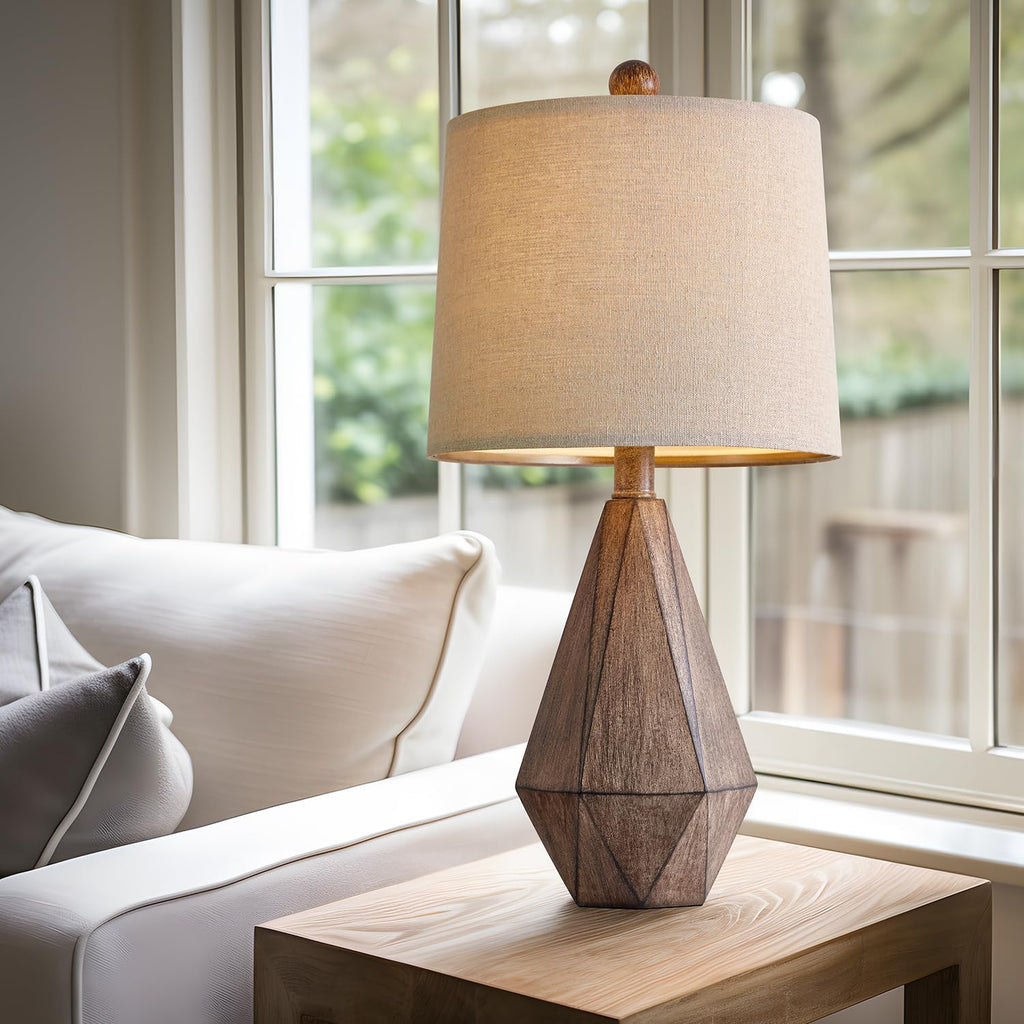 Pokat 20.25" Retro Farmhouse Table Lamp Set Of 2, Small For Bedside, Brown | Rustic Bedroom Lamps For Nightstand, Natural Resin, Compact Design, Rustic Home Decor For End Table And Hallway
