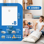 Taili 8 Pack Vacuum Storage Bags, Jumbo Size (31×40 Inch), Vacuum Seal Bags For Clothing, Bulky Bedding, Comforter, Blankets, Pillows, Space Saver Packing