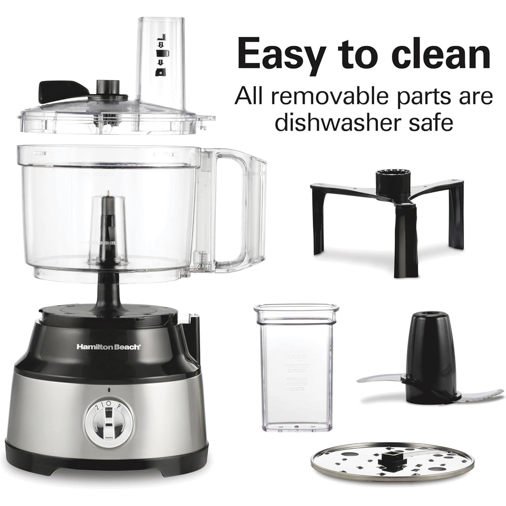 Hamilton Beach Food Processor & Vegetable Chopper for Slicing, Shredding, Mincing, and Puree, 10 Cups + Easy Clean Bowl Scraper, Black and Stainless Steel (70730)