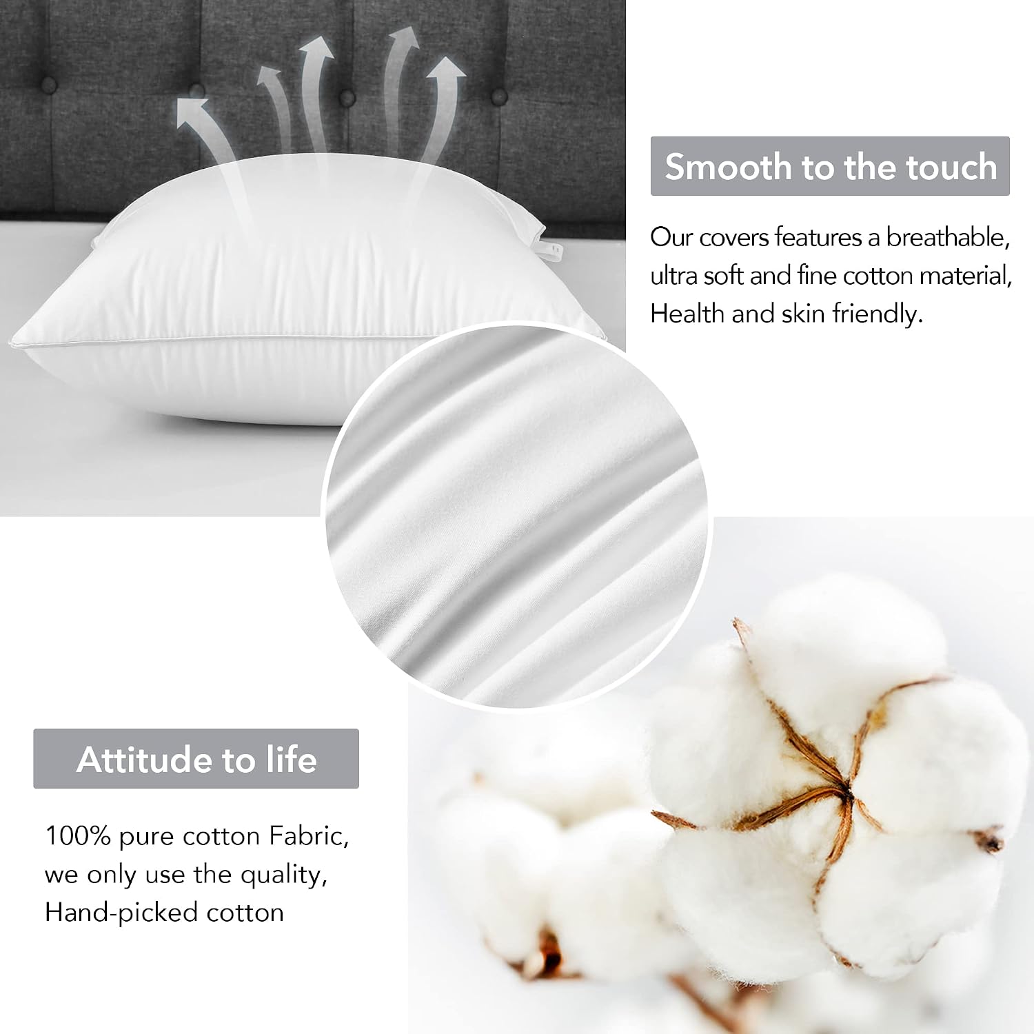 18 X 18 Pillow Inserts (Set Of 2) - 18 Inch Square Interior Sofa Throw Pillow With 100% Cotton Cover - Decorative Pillow Insert Pair - White Couch Pillow
