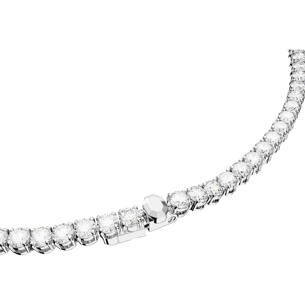 Swarovski Matrix Tennis Necklace with Bright Blue Crystals on a Rhodium Finished Setting