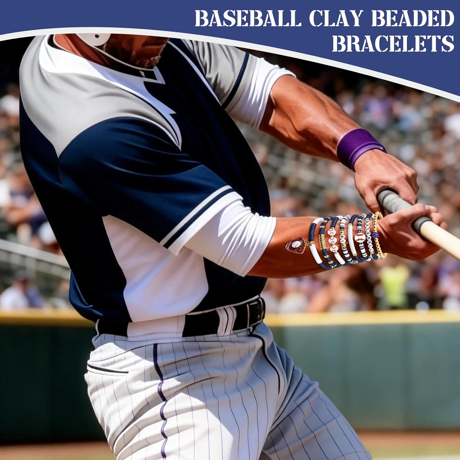Baseball Clay Beaded Stretch Bracelets, Game Day Friendship Hypoallergenic Baseball Sport Fan Bracelet for for Sports Game Team Coach Mom Women Men Jewelry Accessories Gifts