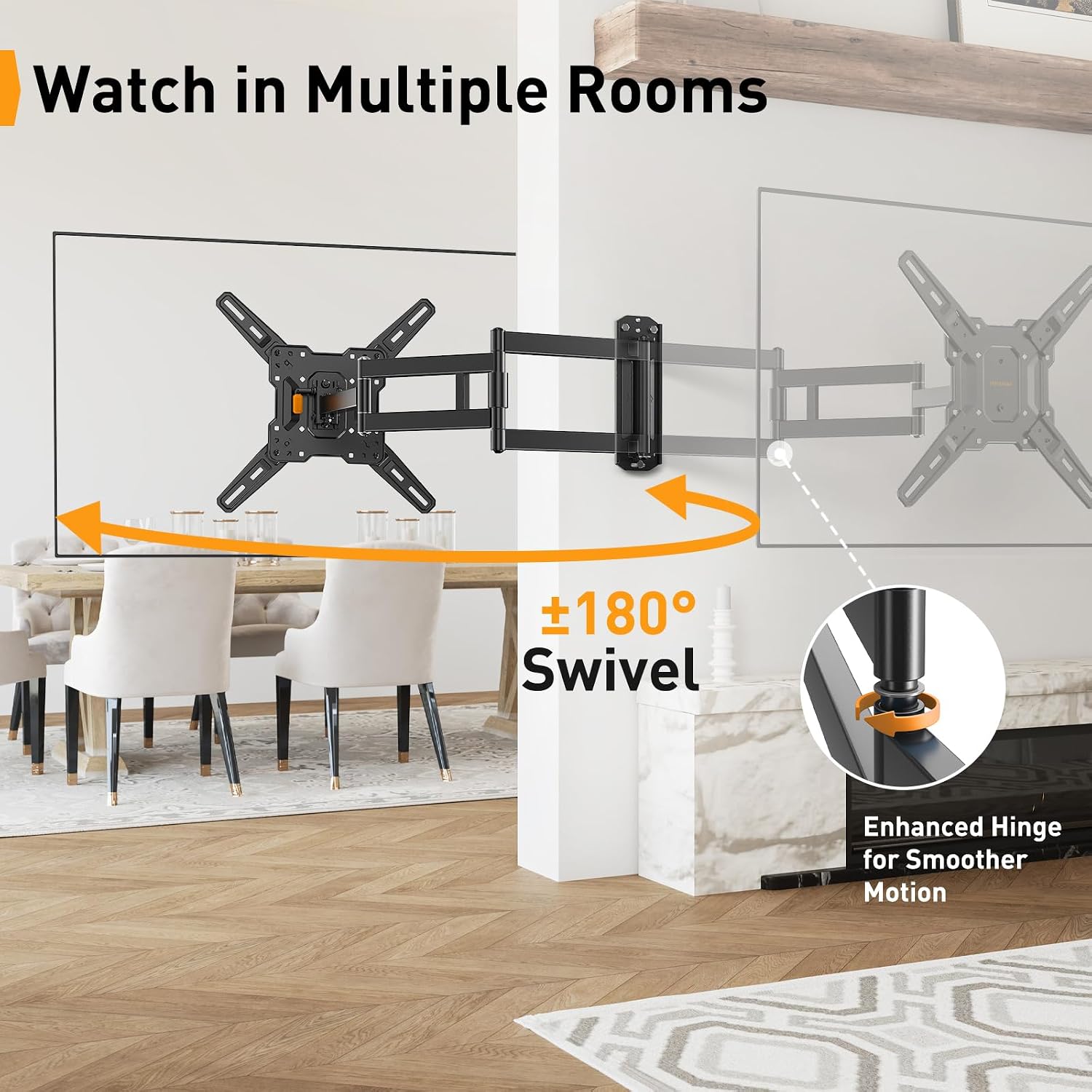 Perlegear Long Arm Tv Wall Mount For 32-65″ Tvs, 37.4” Long Extension Corner Tv Mount, Max Vesa 400X400Mm, Articulating Arms Full Motion Wall Mount Bracket With Swivel And Tilt, Holds Up To 110 Lbs
