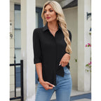 Siliteelon Button Down Shirts For Women 3/4 Sleeve Stretch Wrinkle Free Collared Dress Shirt Business Casual Tops Work Blouse
