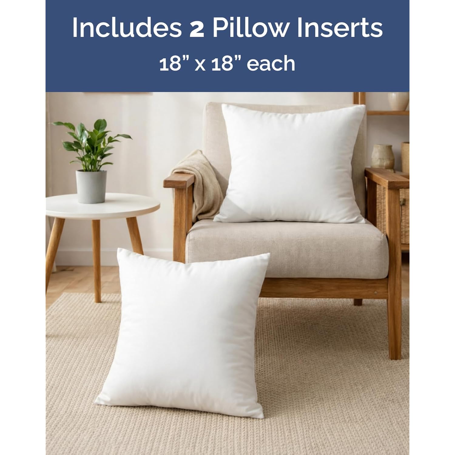 Throw Pillow Inserts 18x18 Set of 2 - Fluffy Down Alternative Fill - 10% More Fill Than Standard Loft - Plump Bounce-Back Support for Indoor & Outdoor Use - Hypoallergenic & Machine Washable - White